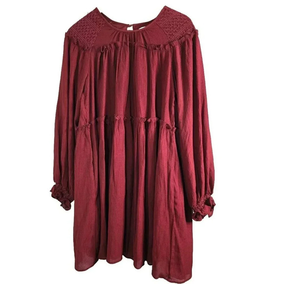 wonderly Boho Hippie Lottie Dress Burgundy Poet sleeve Size M Women's - Picture 1 of 12
